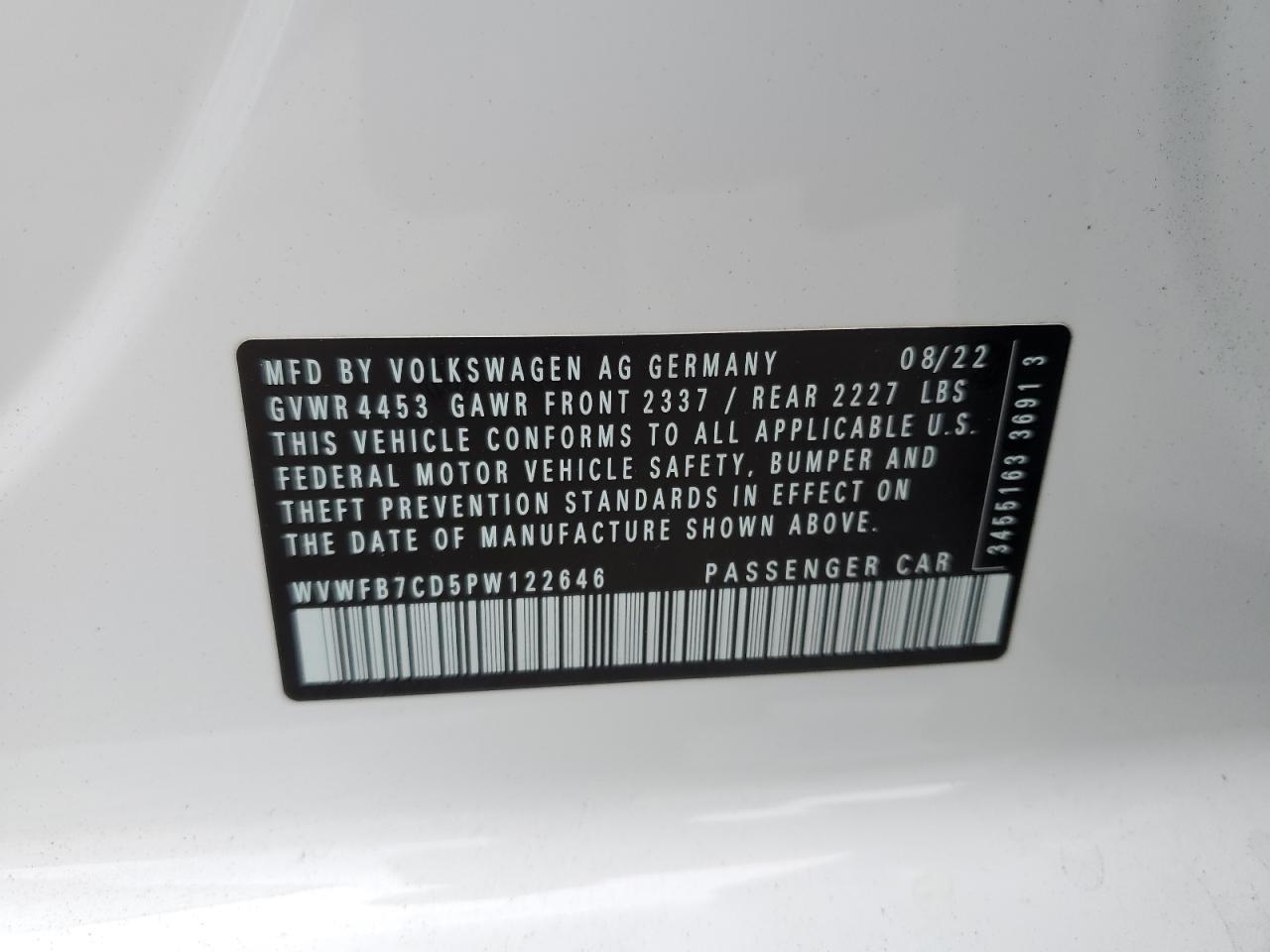 2023 Volkswagen Golf R VIN: WVWFB7CD5PW122646 Lot: 84631405