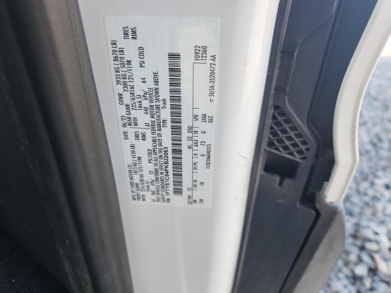 2023 Ford Transit T-150 VIN: 1FTYE1C84PKB22063 Lot: 90978825