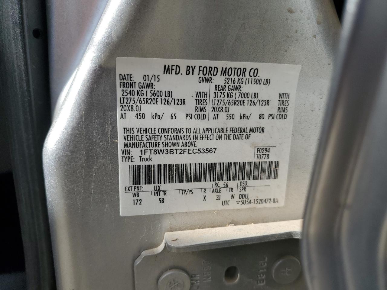 2015 Ford F350 Super Duty VIN: 1FT8W3BT2FEC53567 Lot: 84390745