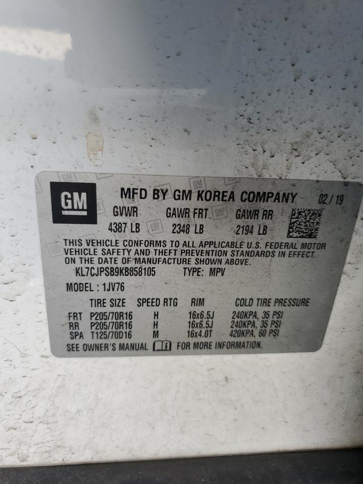 2019 Chevrolet Trax 1Lt VIN: KL7CJPSB9KB858105 Lot: 85267095