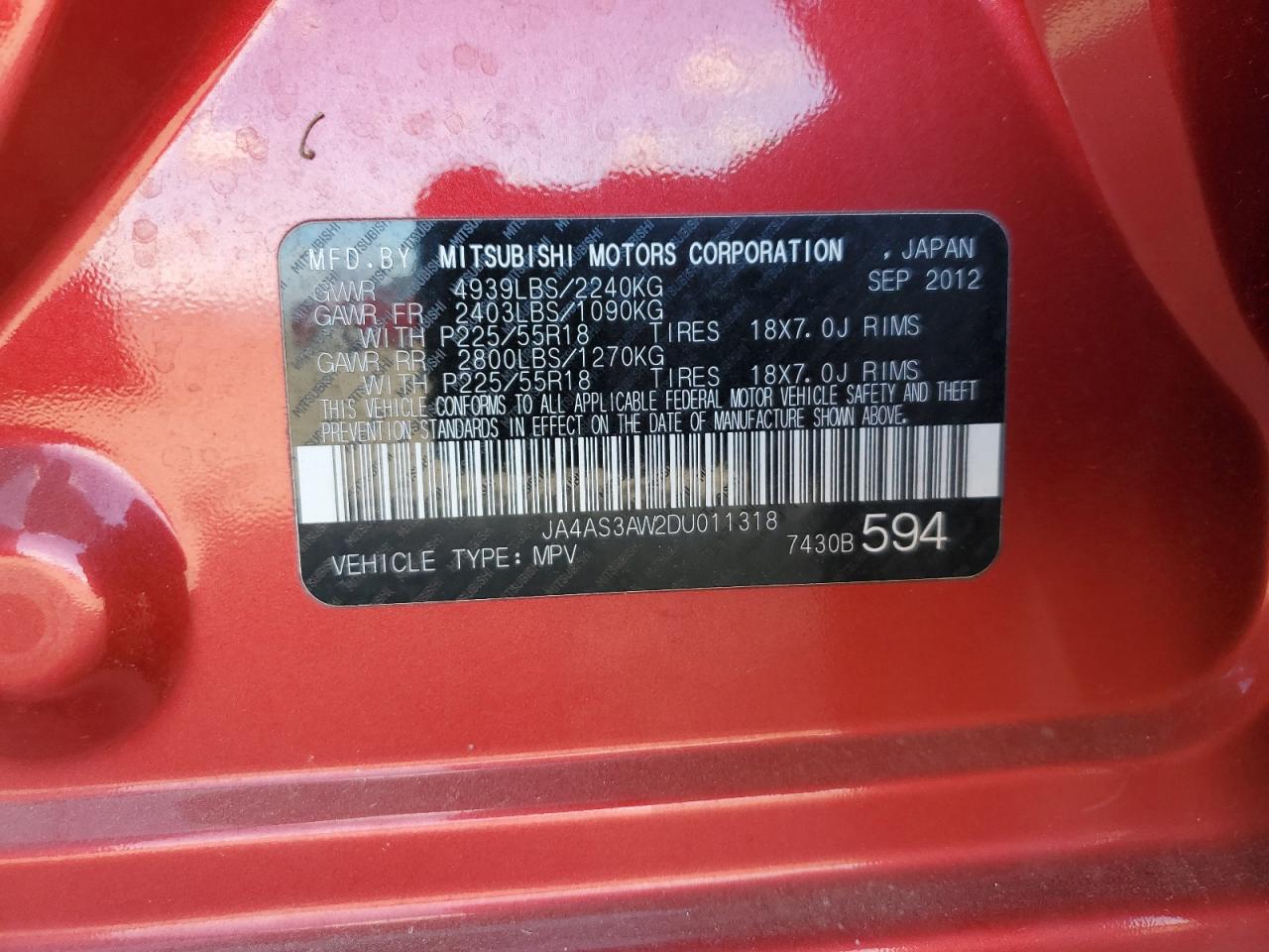 2013 Mitsubishi Outlander Se VIN: JA4AS3AW2DU011318 Lot: 90585265