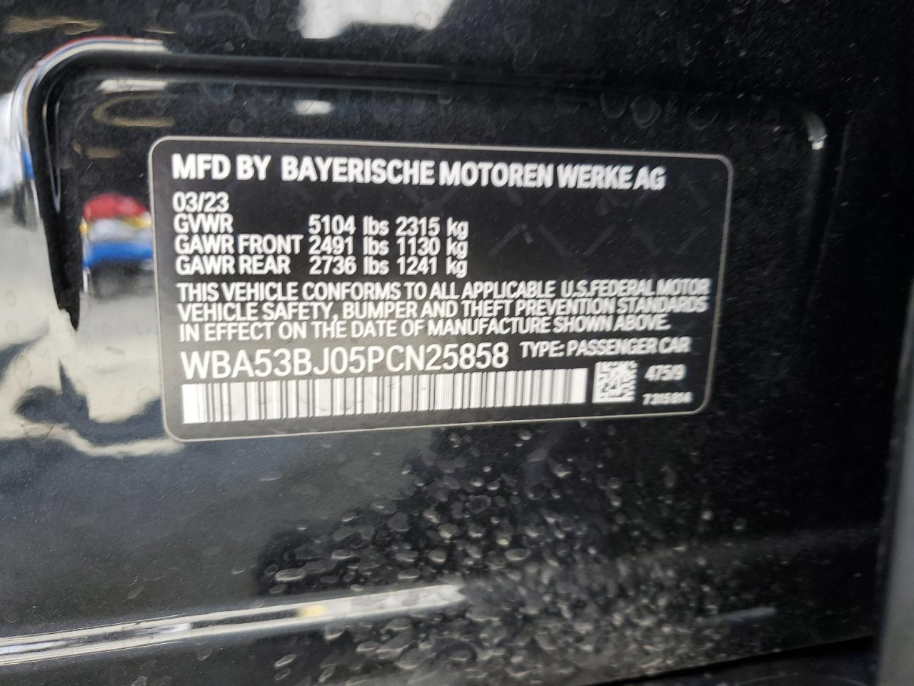 2023 BMW 540 I VIN: WBA53BJ05PCN25858 Lot: 85383525