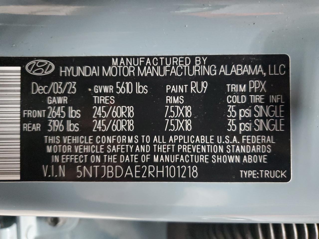 2024 Hyundai Santa Cruz Sel VIN: 5NTJBDAE2RH101218 Lot: 82350445