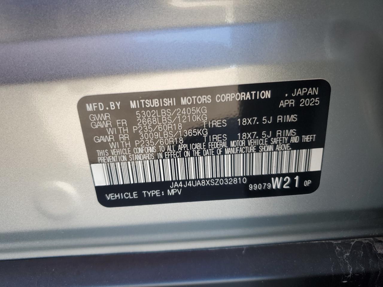 2025 Mitsubishi Outlander Es VIN: JA4J4UA8XSZ032810 Lot: 86666005