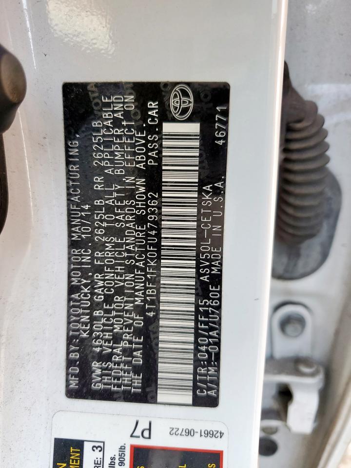 2015 Toyota Camry Le VIN: 4T1BF1FK0FU479362 Lot: 85383645