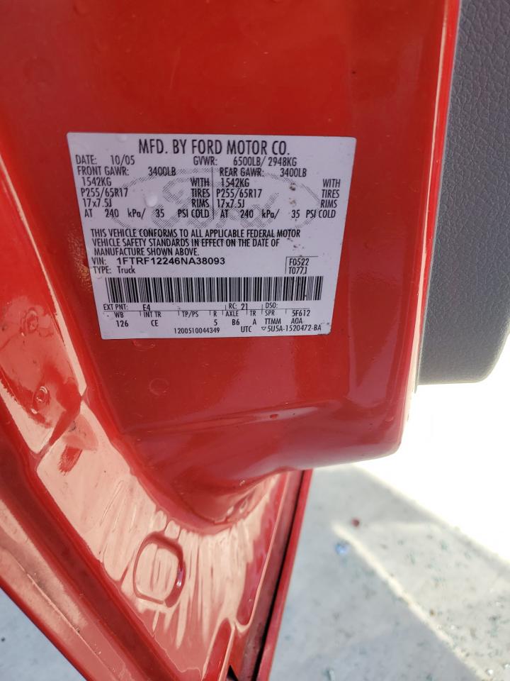 2006 Ford F150 VIN: 1FTRF12246NA38093 Lot: 84597255