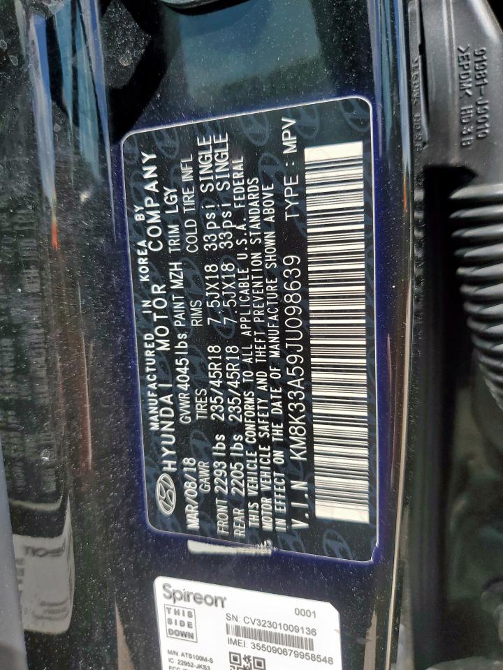 2018 Hyundai Kona Limited VIN: KM8K33A59JU098639 Lot: 85549355