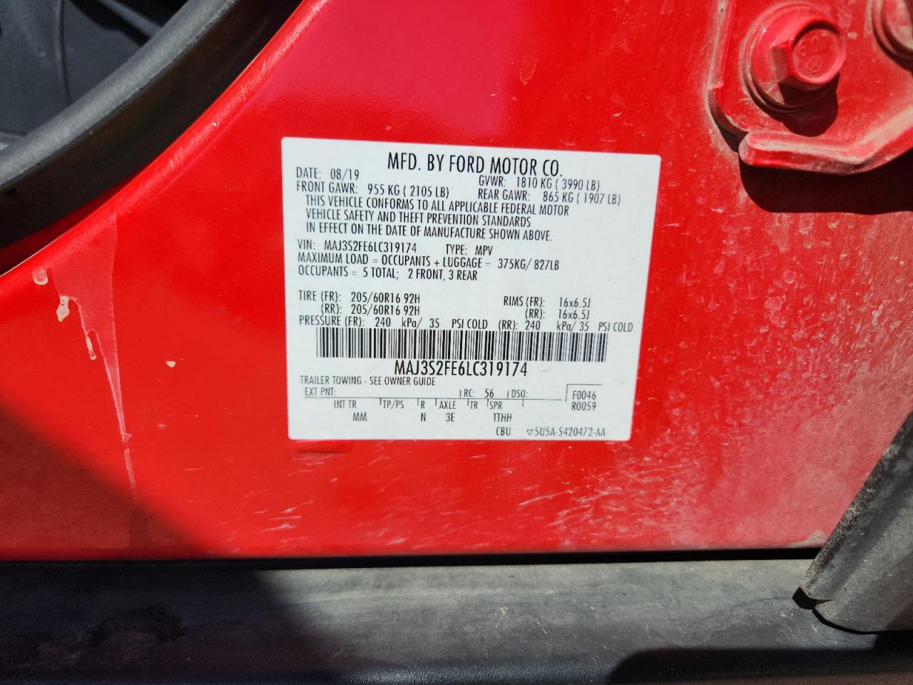 2020 Ford Ecosport S VIN: MAJ3S2FE6LC319174 Lot: 82244545