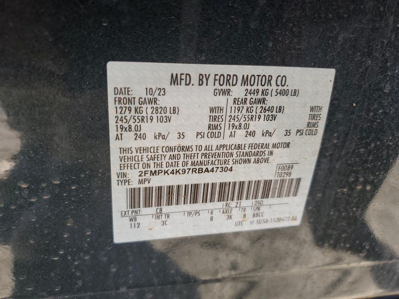 2024 Ford Edge Titanium VIN: 2FMPK4K97RBA47304 Lot: 82545715