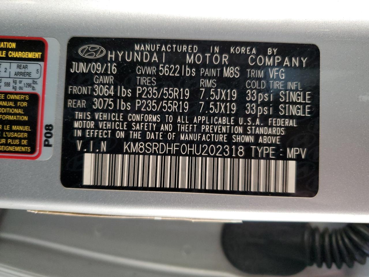 2017 Hyundai Santa Fe Se Ultimate VIN: KM8SRDHF0HU202318 Lot: 86798105