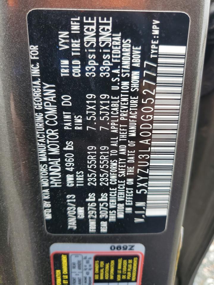 2013 Hyundai Santa Fe Sport VIN: 5XYZU3LA0DG052777 Lot: 86338275