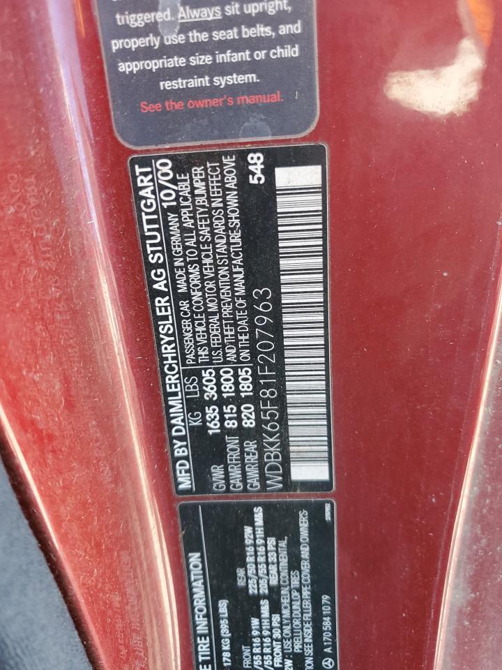 2001 Mercedes-Benz Slk 320 VIN: WDBKK65F81F207963 Lot: 82575195