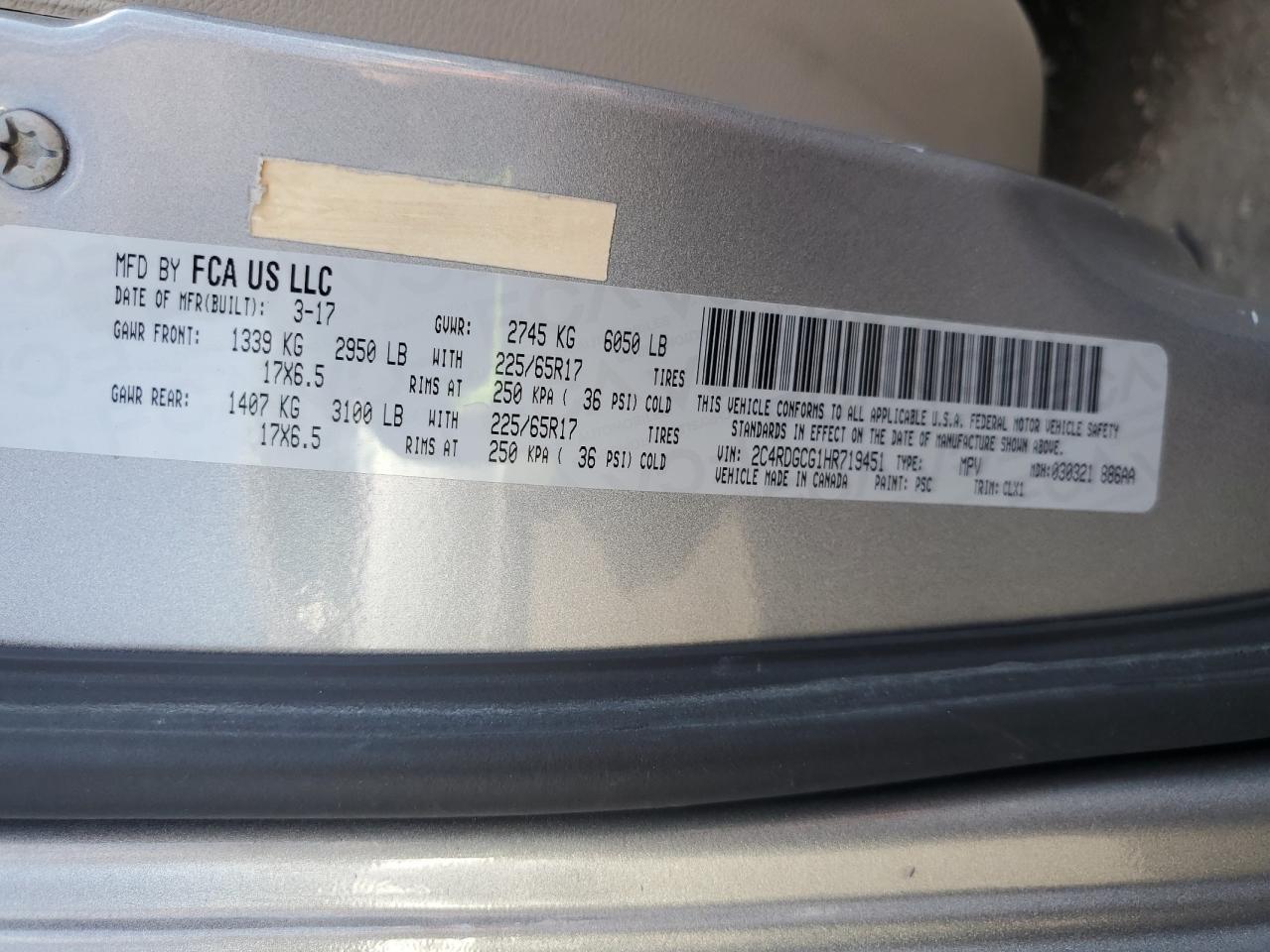 2017 Dodge Grand Caravan Sxt VIN: 2C4RDGCG1HR719451 Lot: 86112695