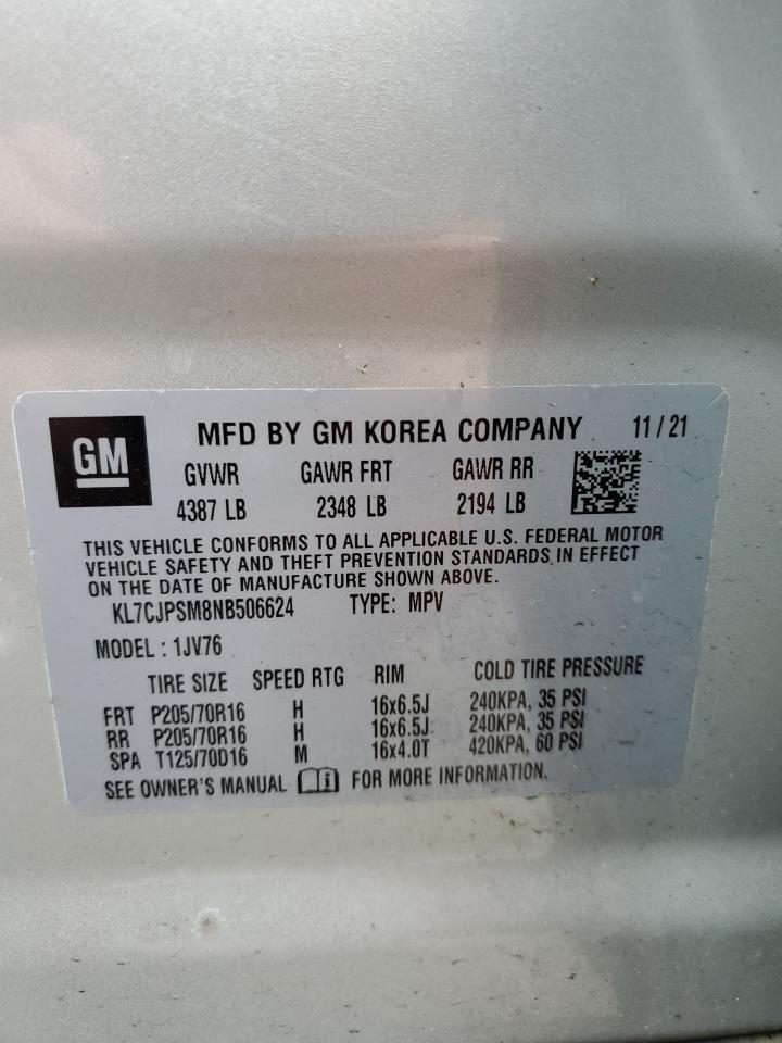 2022 Chevrolet Trax 1Lt VIN: KL7CJPSM8NB506624 Lot: 86712435