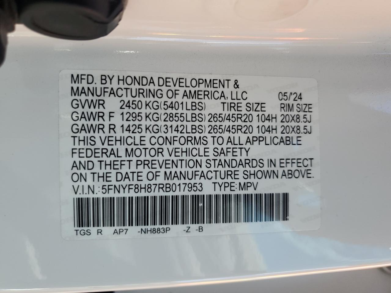 2024 Honda Passport Black Edition VIN: 5FNYF8H87RB017953 Lot: 82482775