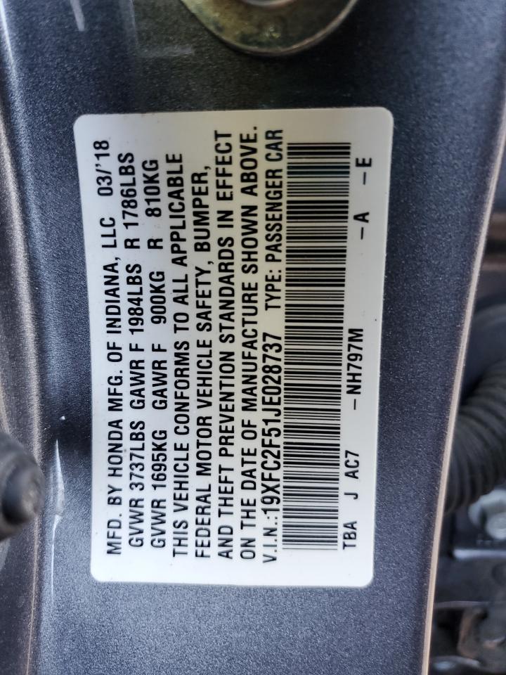 2018 Honda Civic Lx VIN: 19XFC2F51JE028737 Lot: 81984185