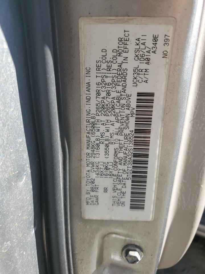 2002 Toyota Sequoia Limited VIN: 5TDZT38A32S136524 Lot: 87205915