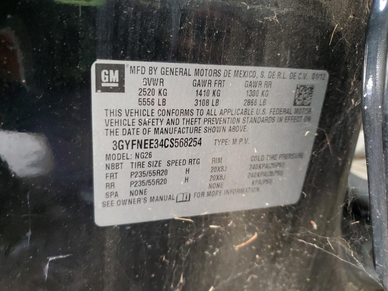 2012 Cadillac Srx Performance Collection VIN: 3GYFNEE34CS568254 Lot: 89867135