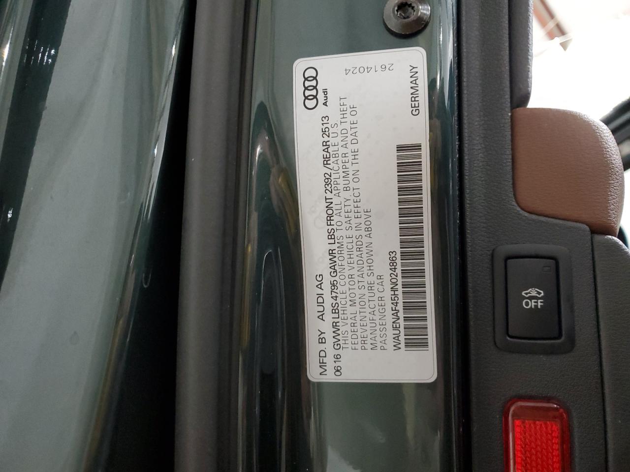 2017 Audi A4 Premium Plus VIN: WAUENAF45HN024863 Lot: 86245695