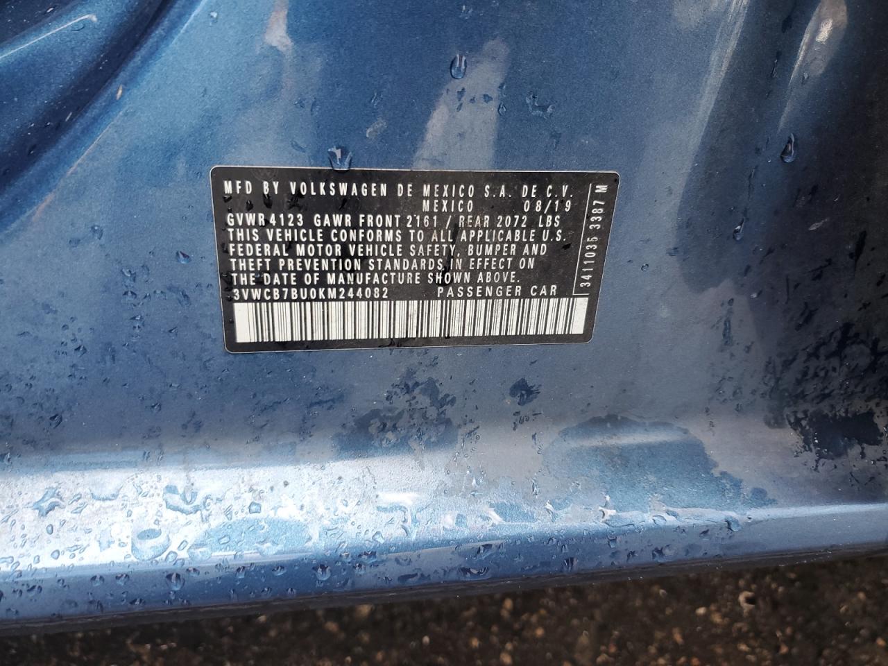 2019 Volkswagen Jetta S VIN: 3VWCB7BU0KM244082 Lot: 85758555