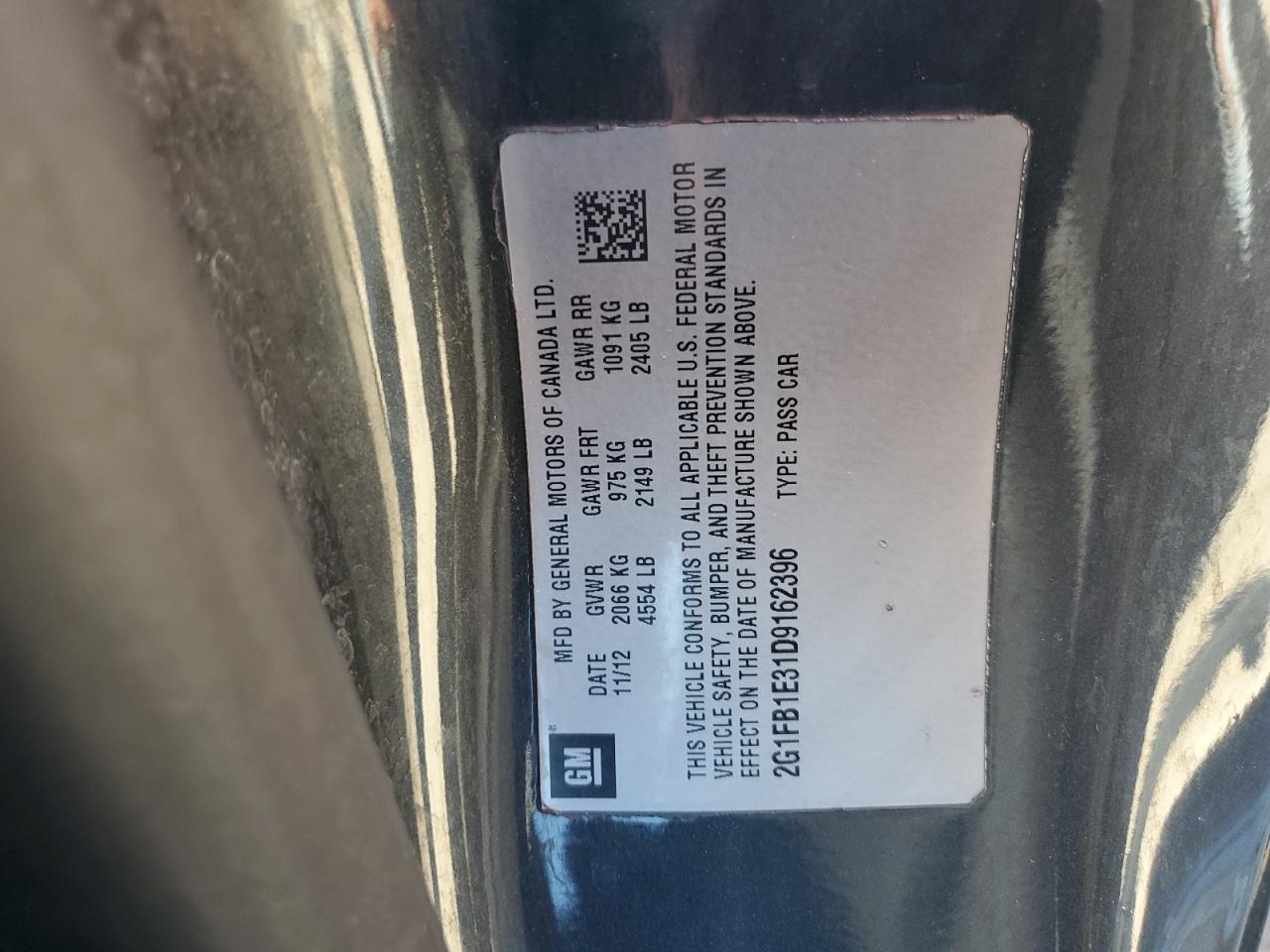 2013 Chevrolet Camaro Lt VIN: 2G1FB1E31D9162396 Lot: 82272105