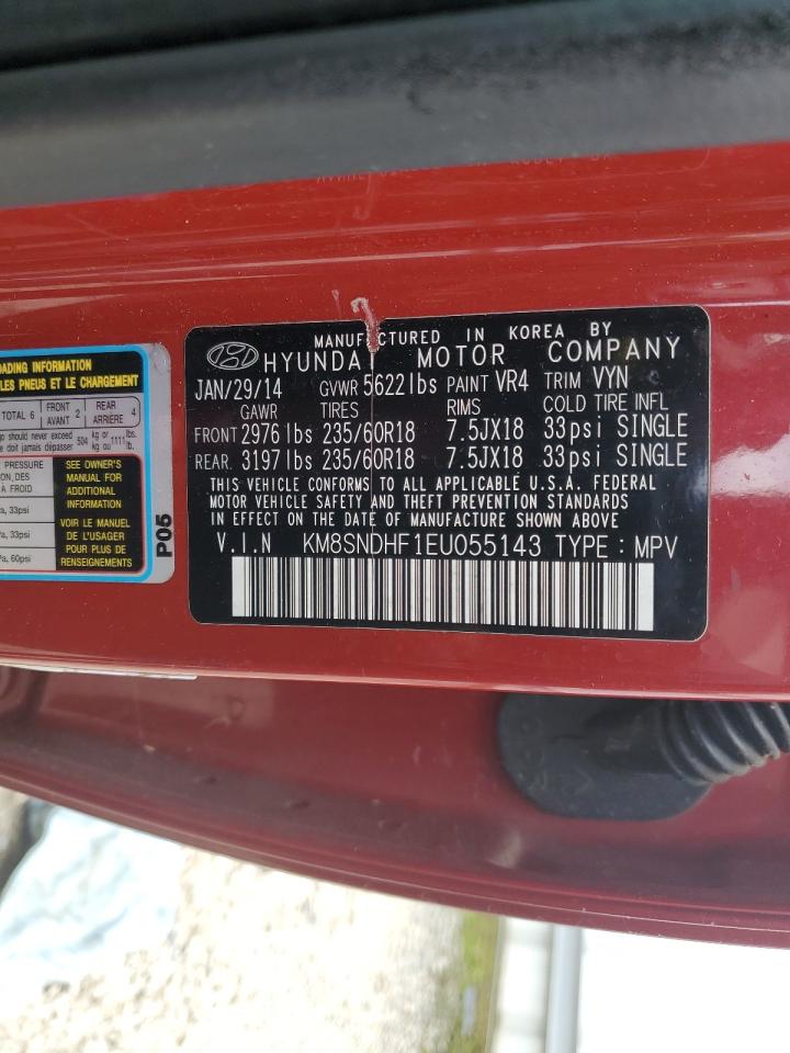 2014 Hyundai Santa Fe Gls VIN: KM8SNDHF1EU055143 Lot: 85108345