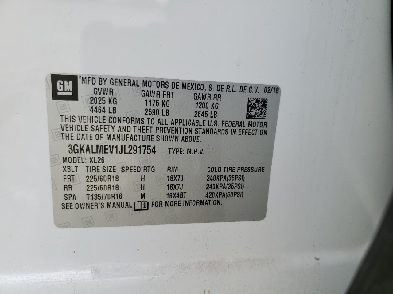 2018 GMC Terrain Sle VIN: 3GKALMEV1JL291754 Lot: 86330605