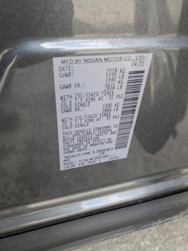 2021 Nissan Murano Sl VIN: 5N1AZ2CJ4MC130681 Lot: 87381245