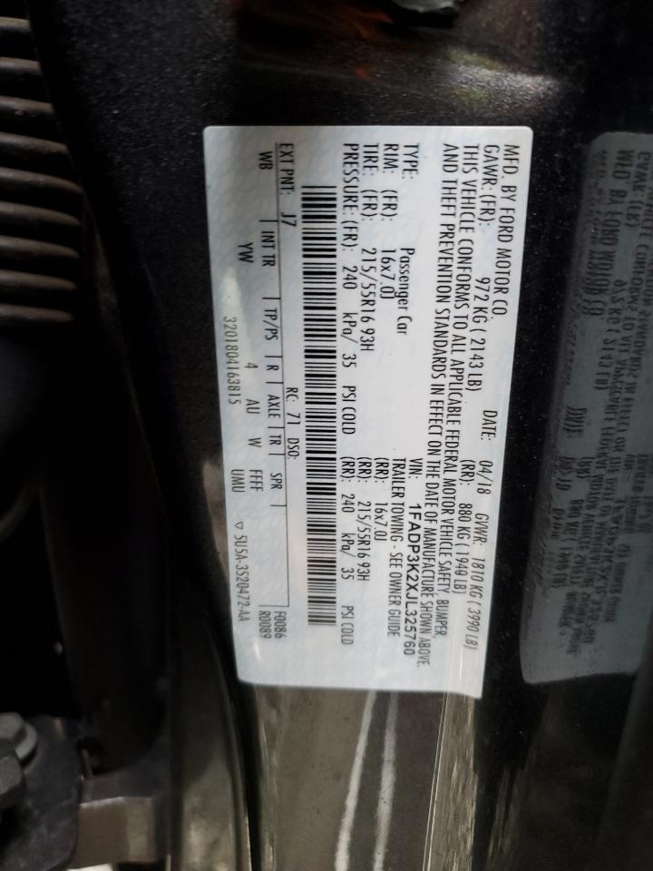 2018 Ford Focus Se VIN: 1FADP3K2XJL325760 Lot: 85007345