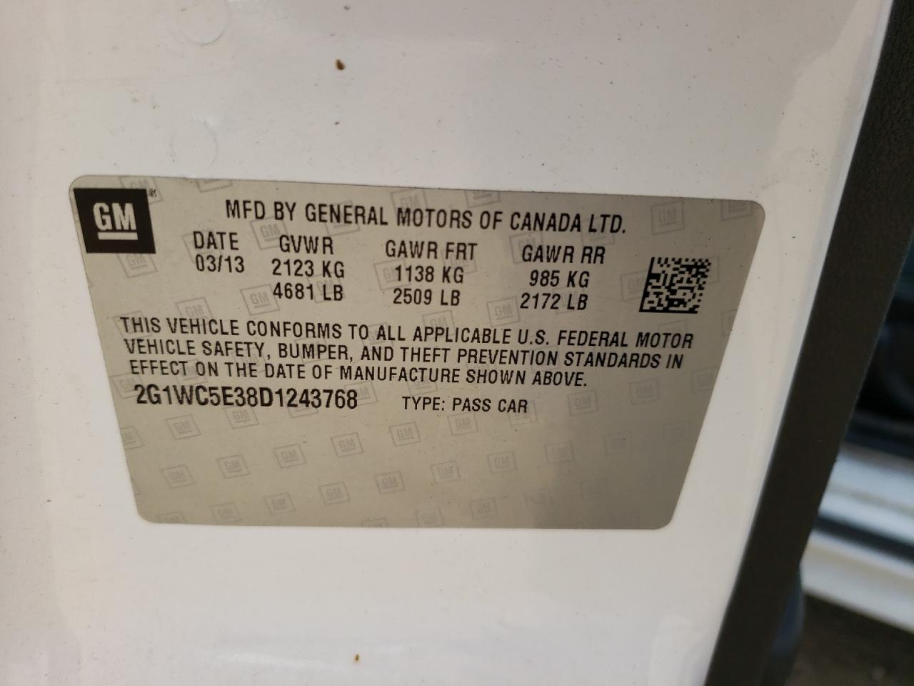 2013 Chevrolet Impala Ltz VIN: 2G1WC5E38D1243768 Lot: 82187085