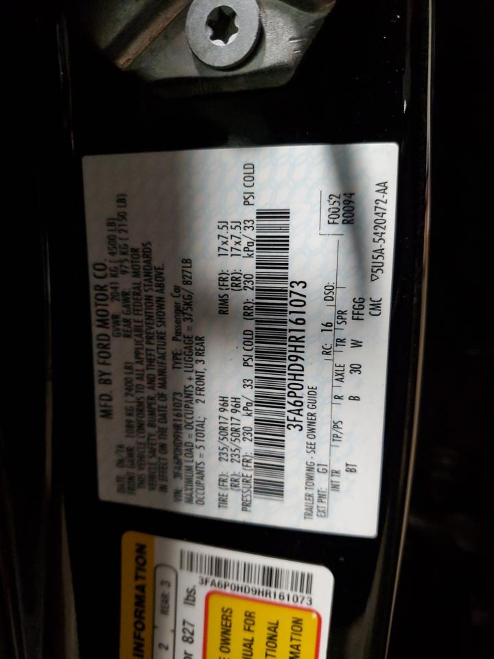 2017 Ford Fusion Se VIN: 3FA6P0HD9HR161073 Lot: 84652785