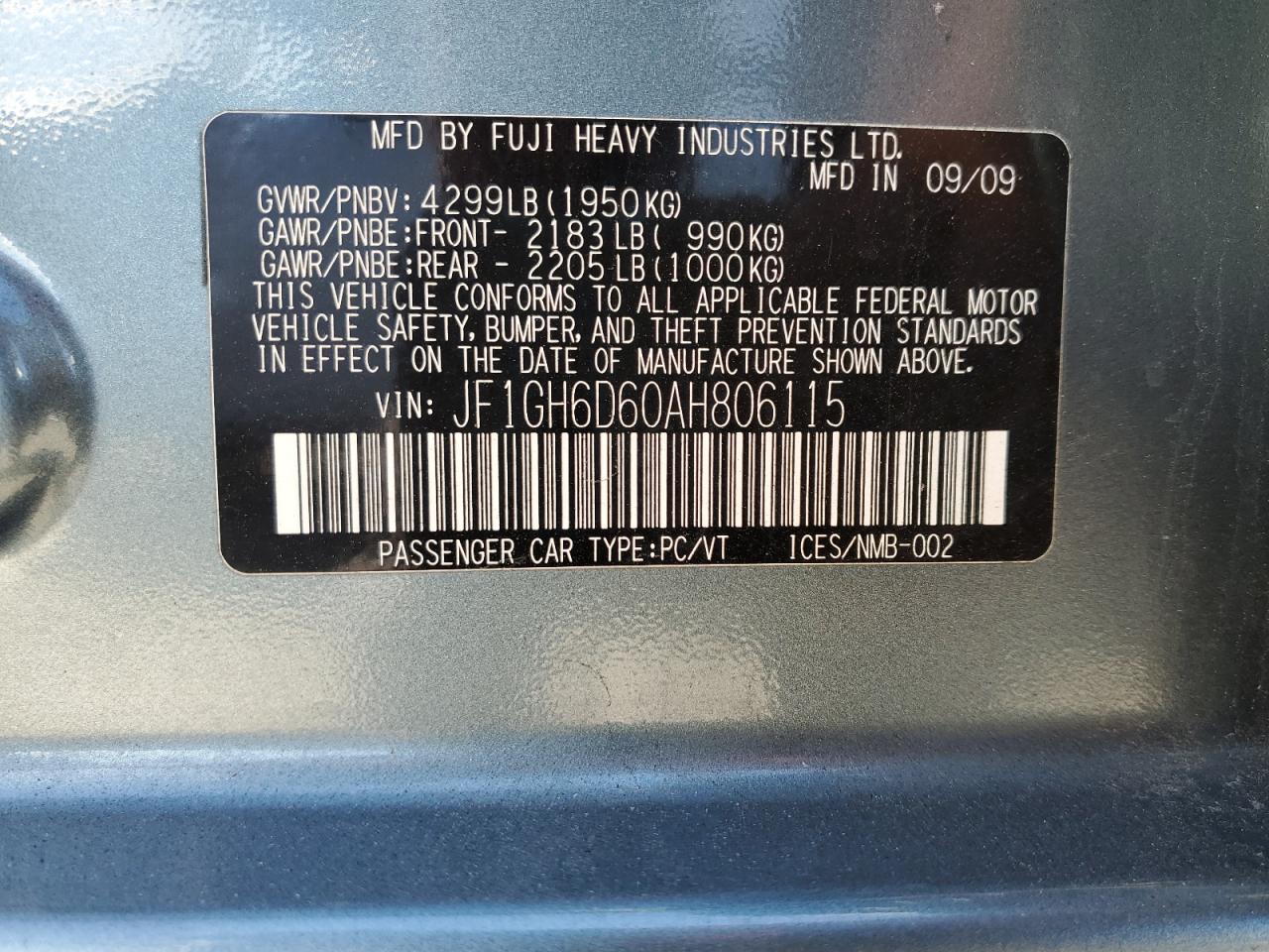 2010 Subaru Impreza Outback Sport VIN: JF1GH6D60AH806115 Lot: 87213905