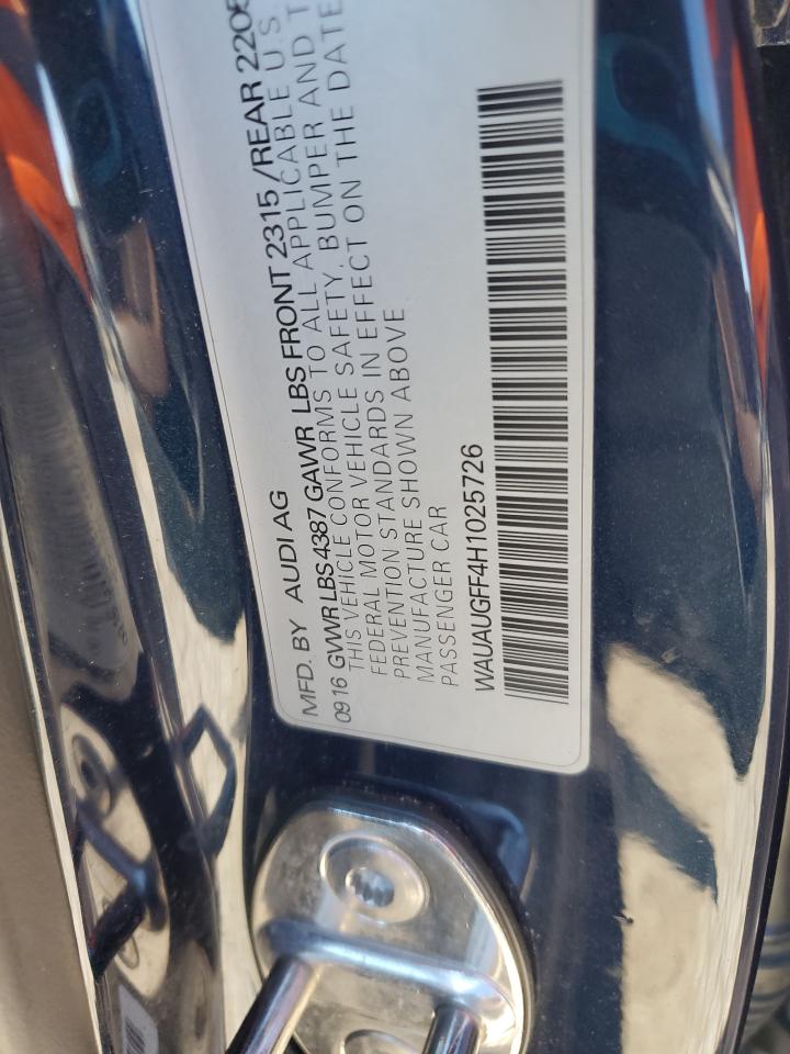 2017 Audi A3 Premium VIN: WAUAUGFF4H1025726 Lot: 87296595