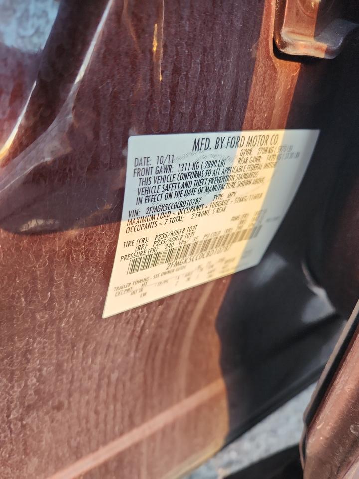 2012 Ford Flex Sel VIN: 2FMGK5CC0CBD10787 Lot: 90534595