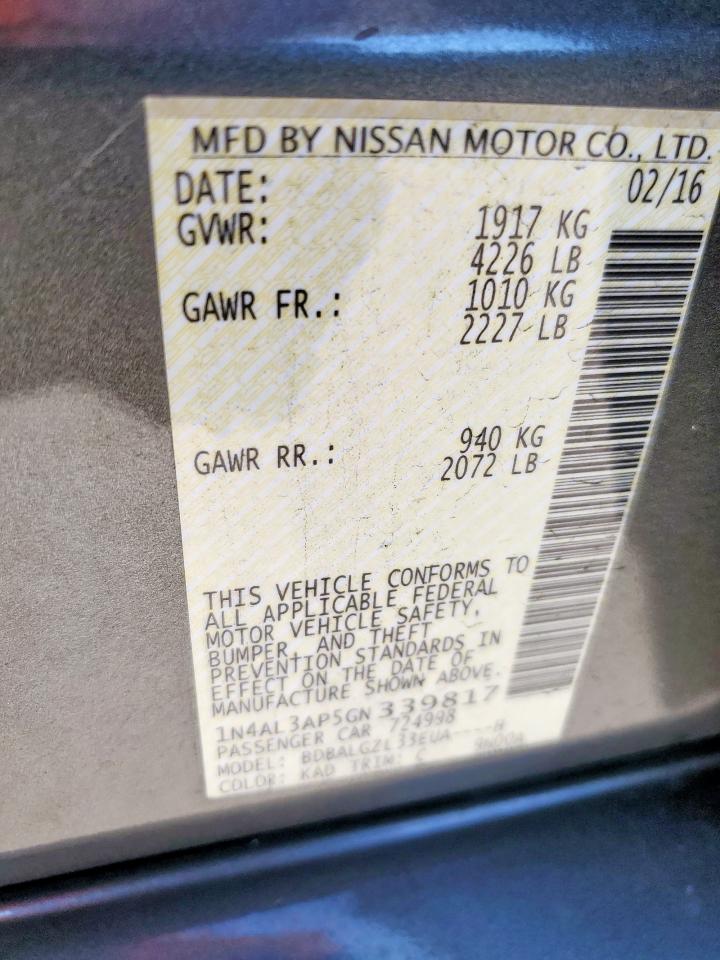 2016 Nissan Altima 2.5 VIN: 1N4AL3AP5GN339817 Lot: 85581315