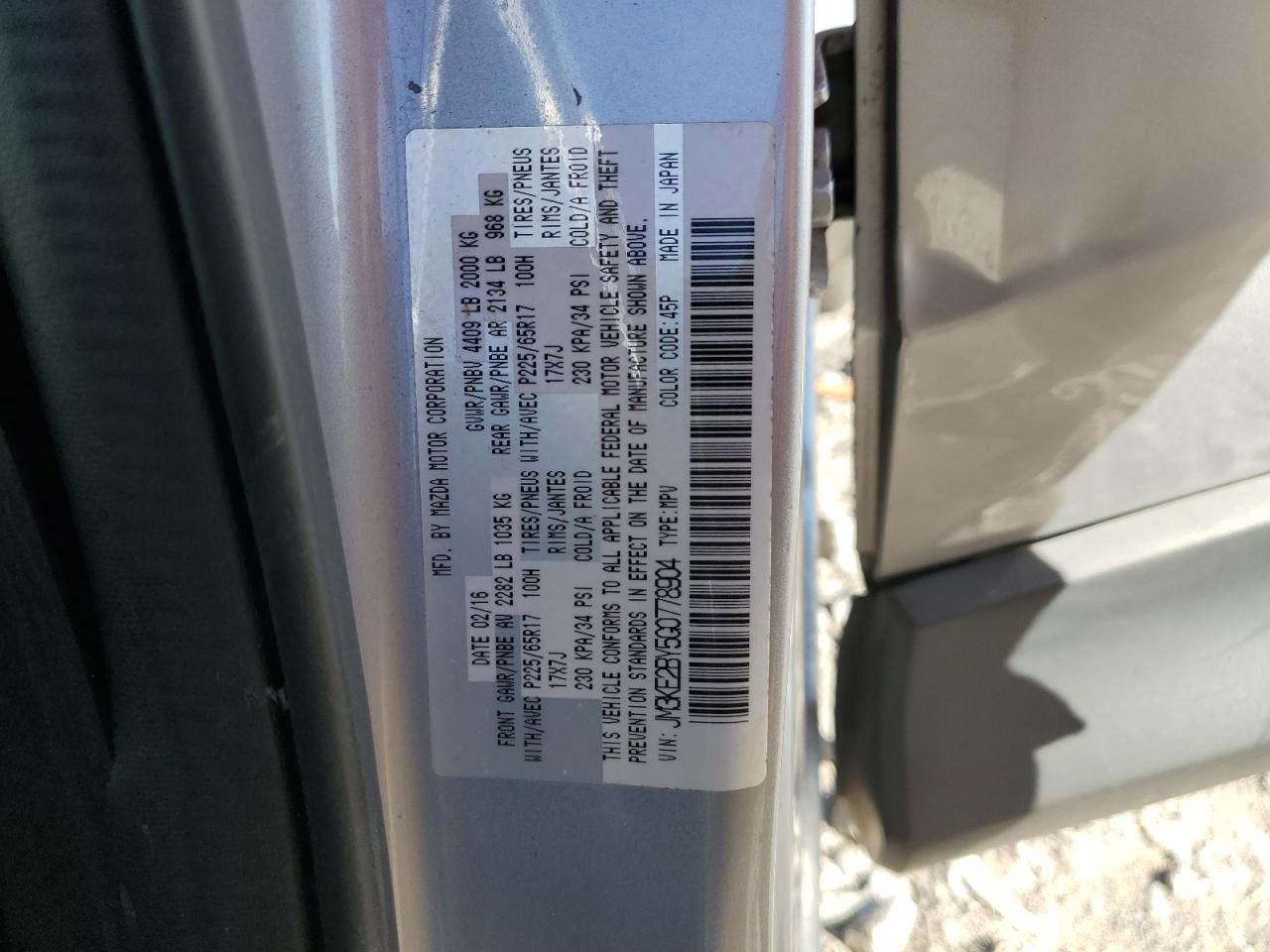 2016 Mazda Cx-5 Sport VIN: JM3KE2BY5G0778904 Lot: 89574885