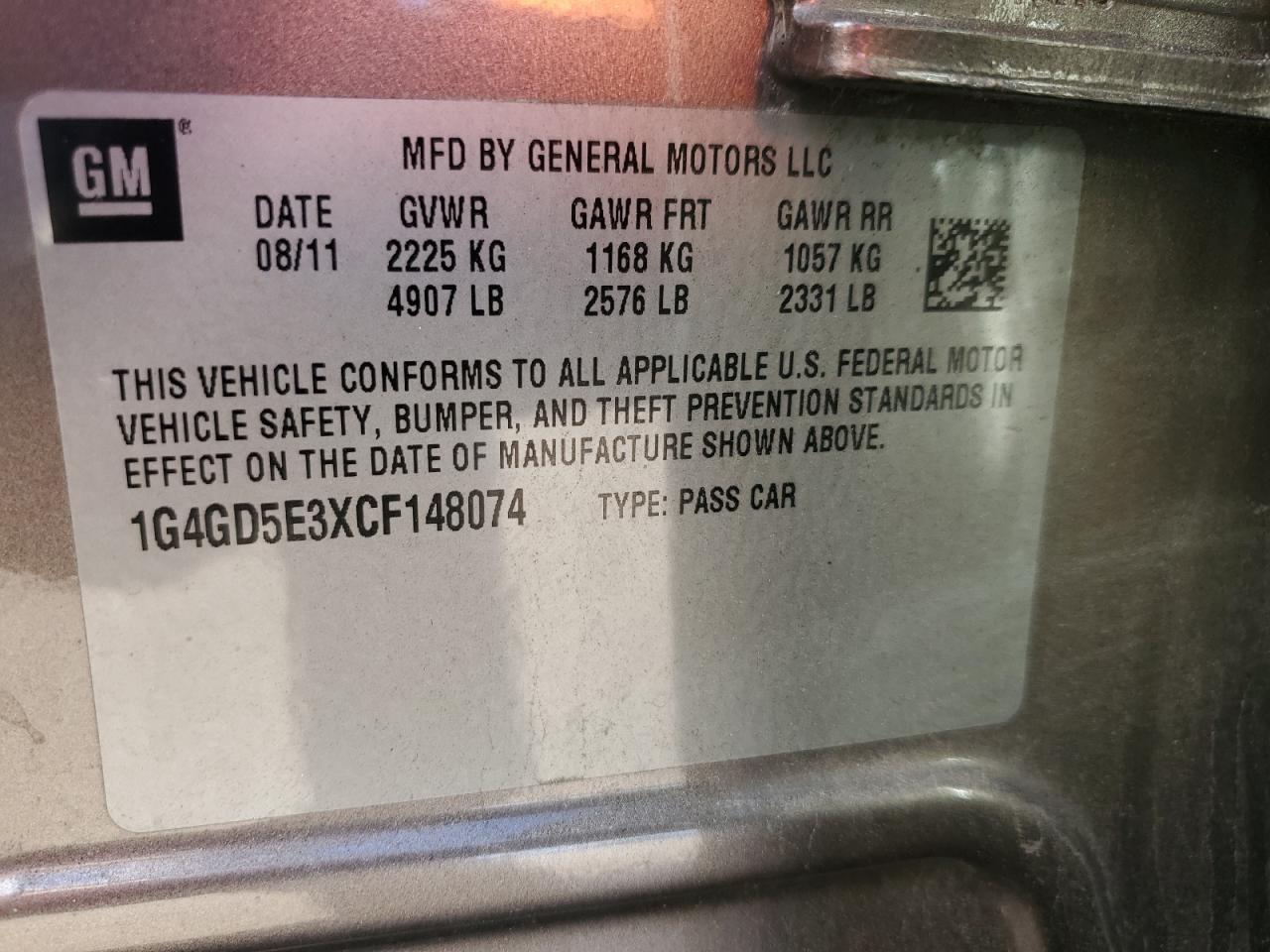 2012 Buick Lacrosse Premium VIN: 1G4GD5E3XCF148074 Lot: 85706085