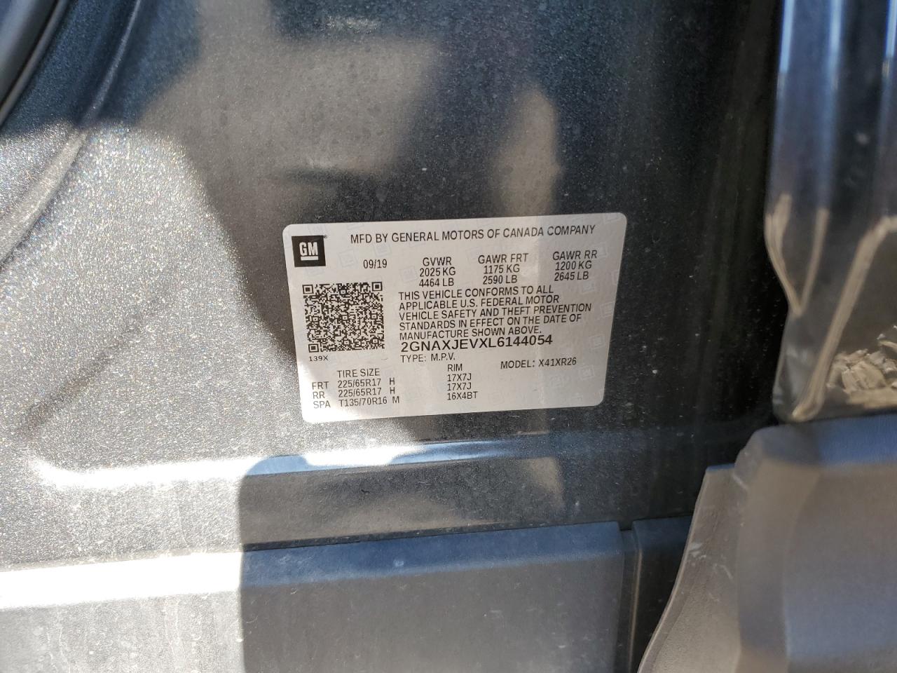 2020 Chevrolet Equinox Lt VIN: 2GNAXJEVXL6144054 Lot: 85809585