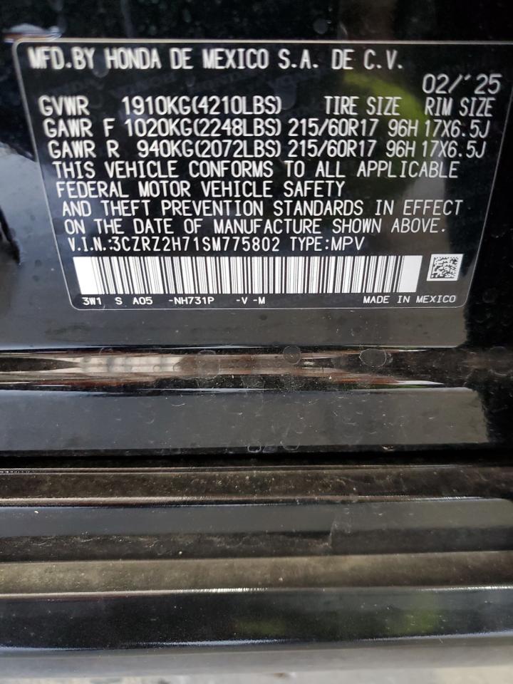 2025 Honda Hr-V Exl VIN: 3CZRZ2H71SM775802 Lot: 86205465