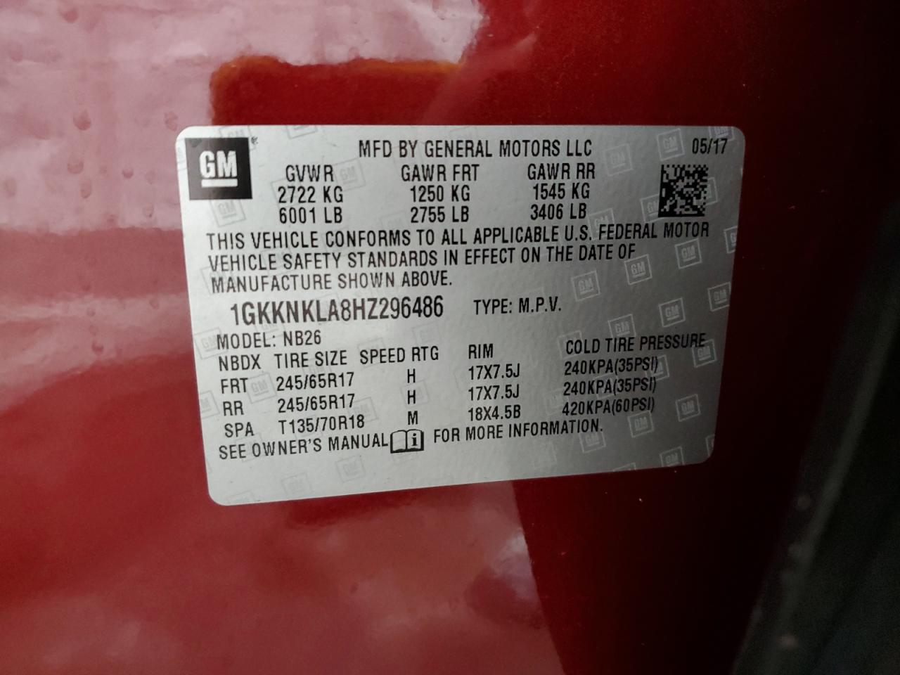 2017 GMC Acadia Sle VIN: 1GKKNKLA8HZ296486 Lot: 86092005