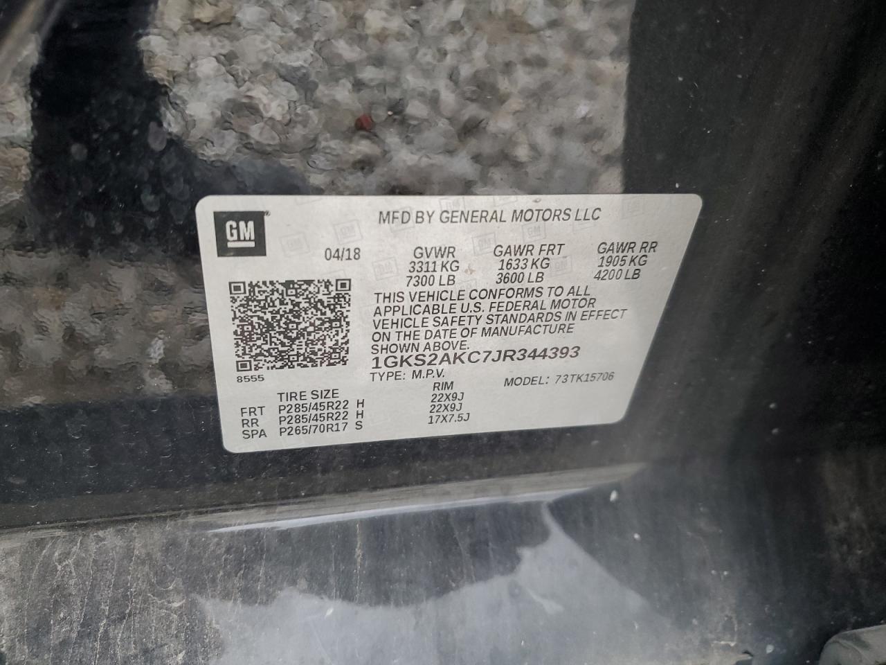 2018 GMC Yukon Sle VIN: 1GKS2AKC7JR344393 Lot: 90571945