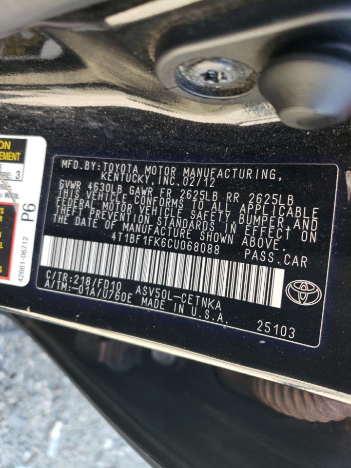 2012 Toyota Camry Base VIN: 4T1BF1FK6CU068088 Lot: 82706245