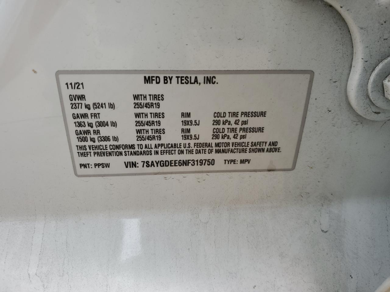 2022 Tesla Model Y VIN: 7SAYGDEE6NF319750 Lot: 85099765