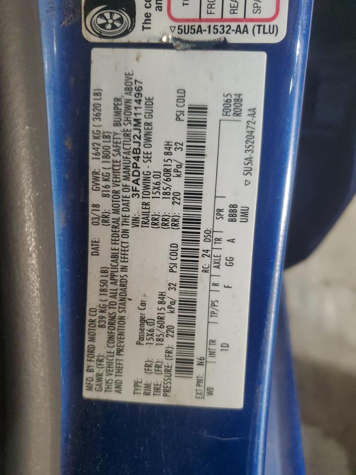 2018 Ford Fiesta Se VIN: 3FADP4BJ2JM114967 Lot: 84893595