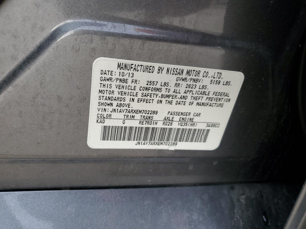 2014 Infiniti Q50 Hybrid Premium VIN: JN1AV7ARXEM702289 Lot: 85547305