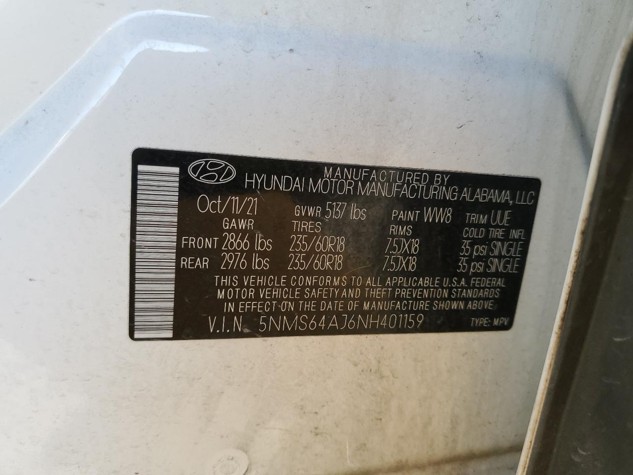 2022 Hyundai Santa Fe Sel VIN: 5NMS64AJ6NH401159 Lot: 90208795