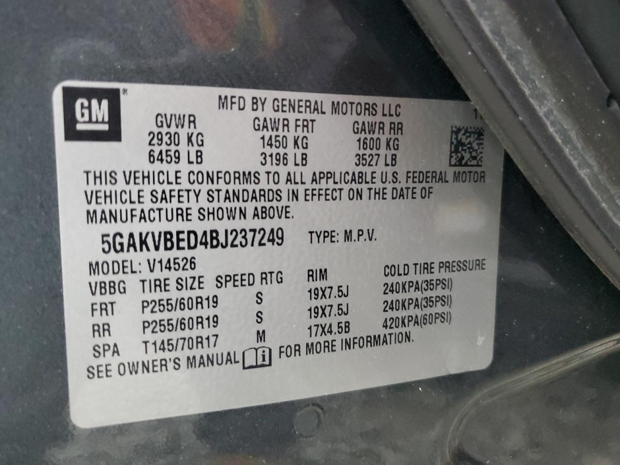 2011 Buick Enclave Cxl VIN: 5GAKVBED4BJ237249 Lot: 90516215