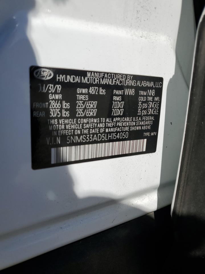 2020 Hyundai Santa Fe Sel VIN: 5NMS33AD5LH154050 Lot: 89476175