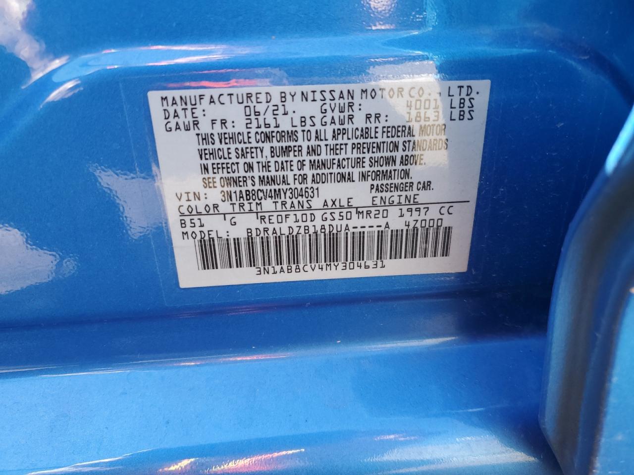 2021 Nissan Sentra Sv VIN: 3N1AB8CV4MY304631 Lot: 82229705