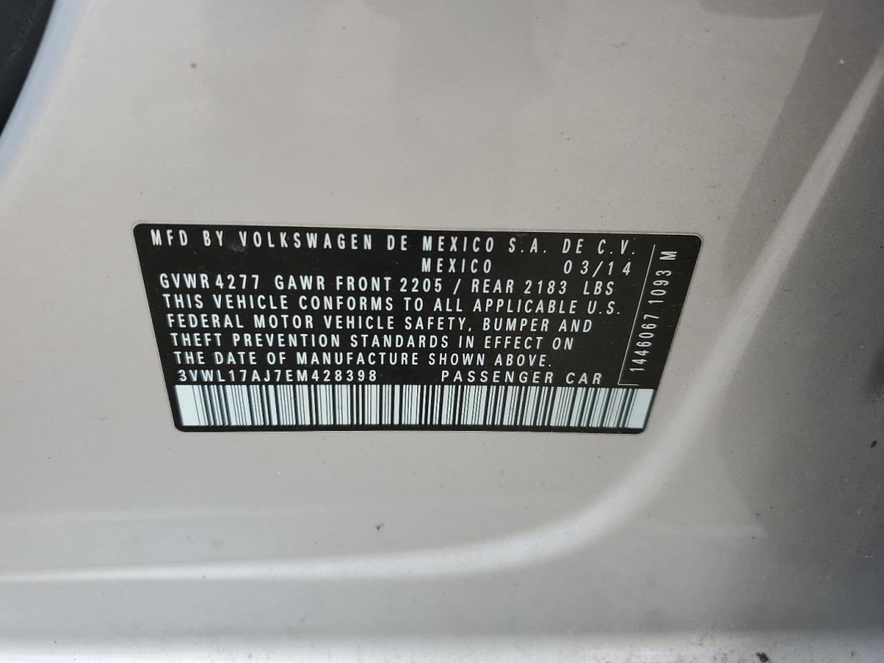 2014 Volkswagen Jetta Sel VIN: 3VWL17AJ7EM428398 Lot: 85175865